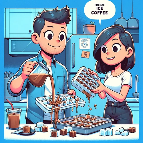 cartoon copule making coffee ice cubes